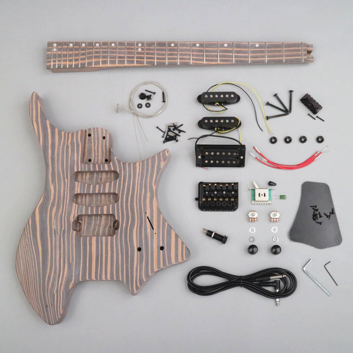 Headless / All Zebrawood DIY Electric Guitar Kit (ZQN-016)
