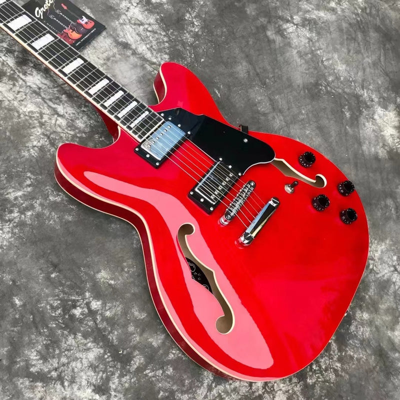 ES-335 Inspired Semi-Hollow Electric Guitar with Glossy Finish & Modern Headstock (YMZ-045)