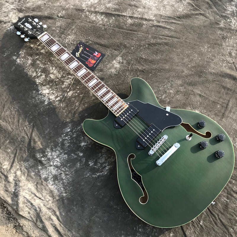 ES-335 Inspired Semi-Hollow Electric Guitar with Matte Finish & Modern Headstock (YMZ-081)
