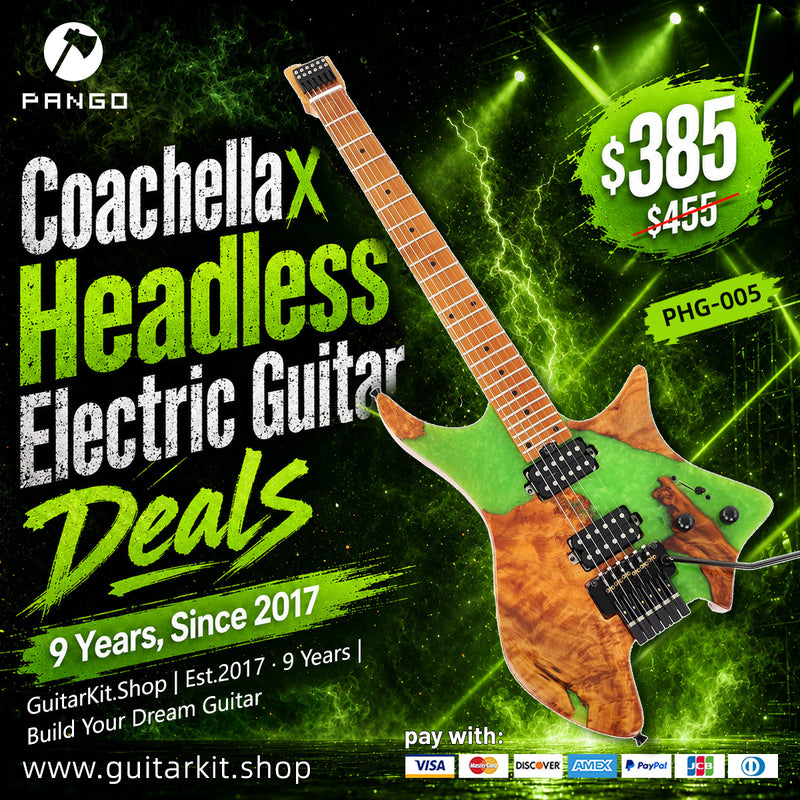 6-String Tapered Neck ResinBurl Body Headless Electric Guitar (PHG-005)