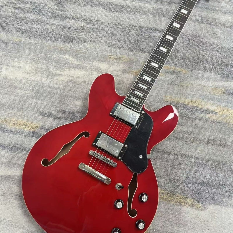 335 Style Semi-Hollow Archtop Electric Guitar with Gloss Cherry Red Finish (LRG-128)