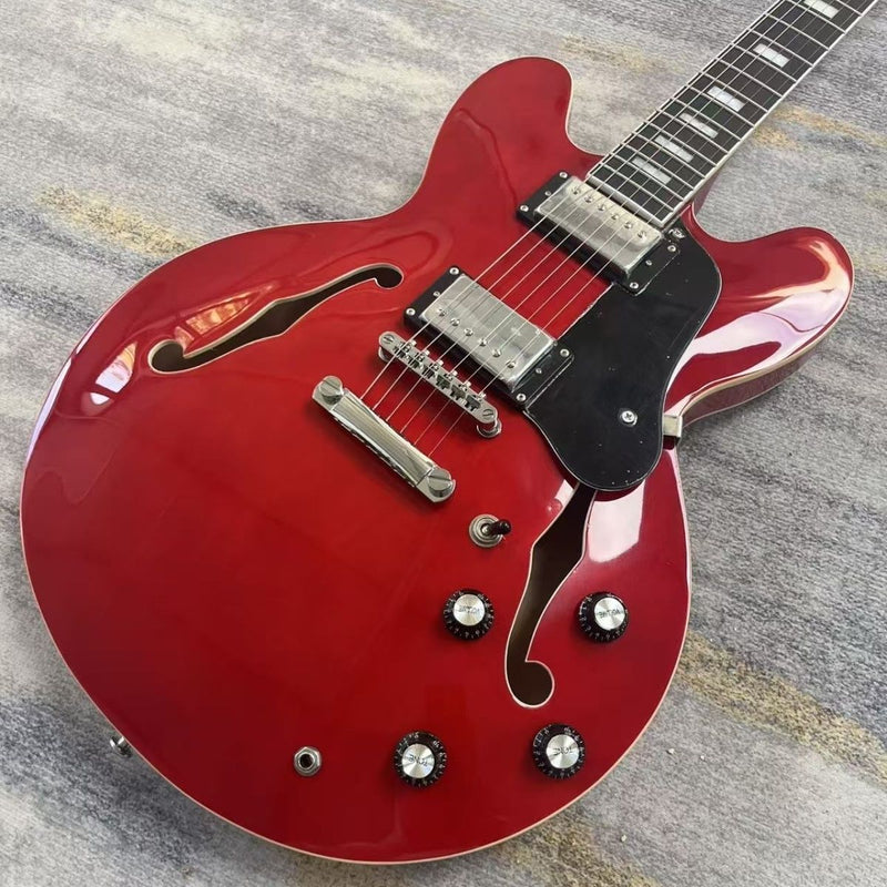 335 Style Semi-Hollow Archtop Electric Guitar with Gloss Cherry Red Finish (LRG-128)