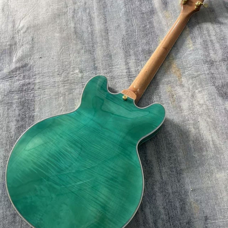 335 Style Semi-Hollow Archtop Electric Guitar with Gloss Transparent Green Flamed Maple Top(LRG-122)