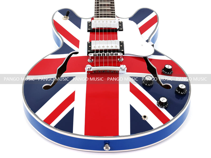 335 Style Semi-Hollow Archtop Union Jack UK Flag Graphic Jazz Electric Guitar (LRG-030)