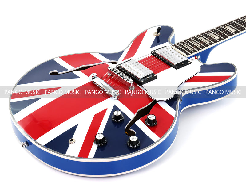 335 Style Semi-Hollow Archtop Union Jack UK Flag Graphic Jazz Electric Guitar (LRG-030)