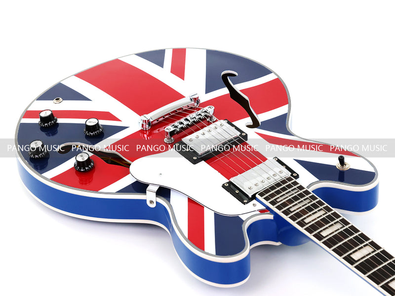 335 Style Semi-Hollow Archtop Union Jack UK Flag Graphic Jazz Electric Guitar (LRG-030)