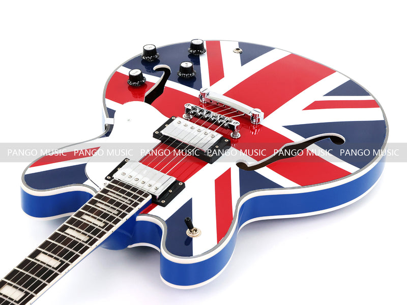 335 Style Semi-Hollow Archtop Union Jack UK Flag Graphic Jazz Electric Guitar (LRG-030)