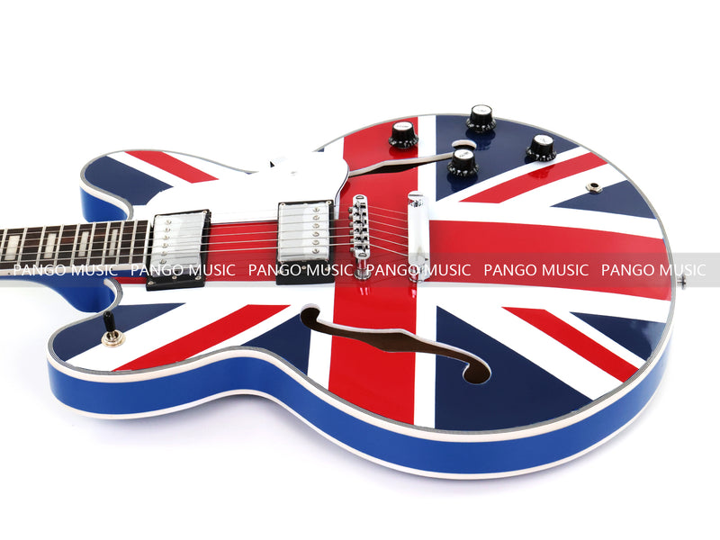 335 Style Semi-Hollow Archtop Union Jack UK Flag Graphic Jazz Electric Guitar (LRG-030)