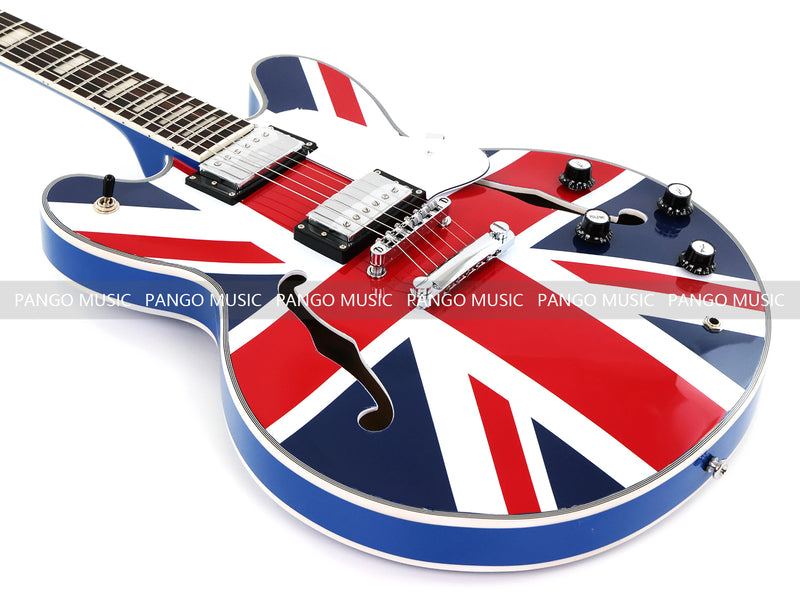 335 Style Semi-Hollow Archtop Union Jack UK Flag Graphic Jazz Electric Guitar (LRG-030)