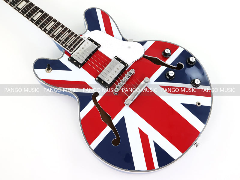 335 Style Semi-Hollow Archtop Union Jack UK Flag Graphic Jazz Electric Guitar (LRG-030)