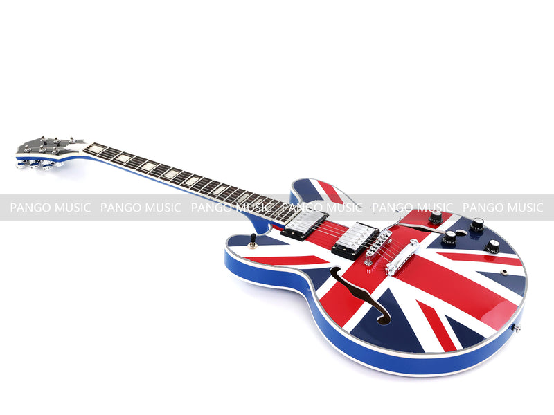 335 Style Semi-Hollow Archtop Union Jack UK Flag Graphic Jazz Electric Guitar (LRG-030)