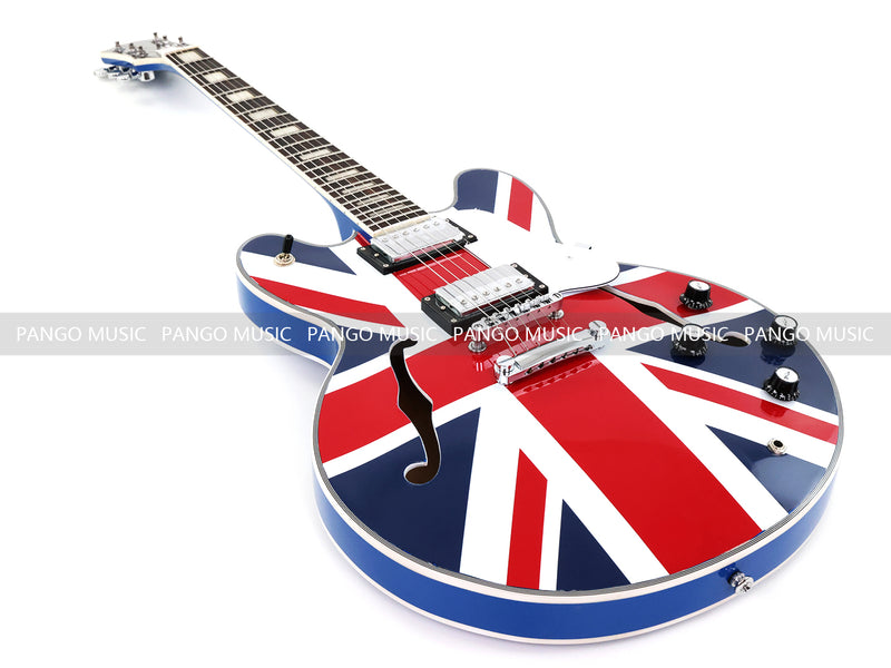 335 Style Semi-Hollow Archtop Union Jack UK Flag Graphic Jazz Electric Guitar (LRG-030)