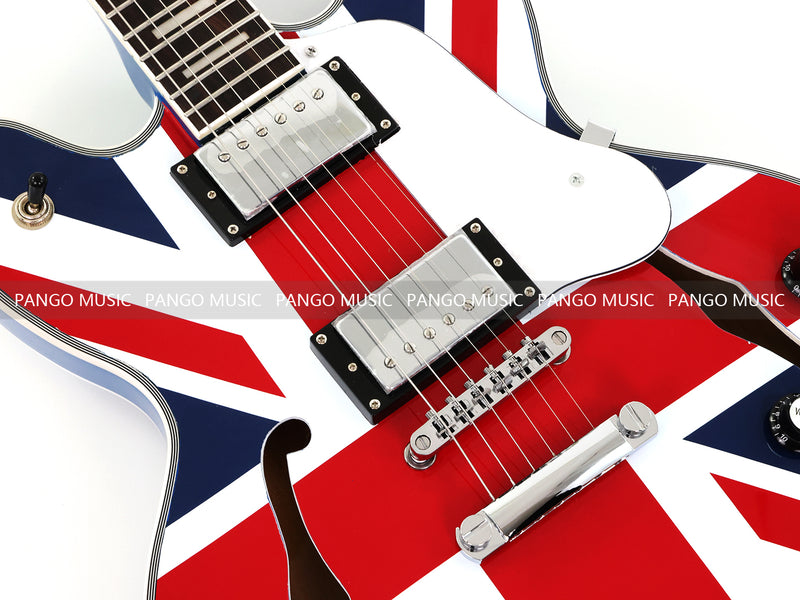 335 Style Semi-Hollow Archtop Union Jack UK Flag Graphic Jazz Electric Guitar (LRG-030)