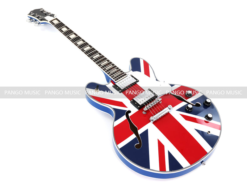 335 Style Semi-Hollow Archtop Union Jack UK Flag Graphic Jazz Electric Guitar (LRG-030)