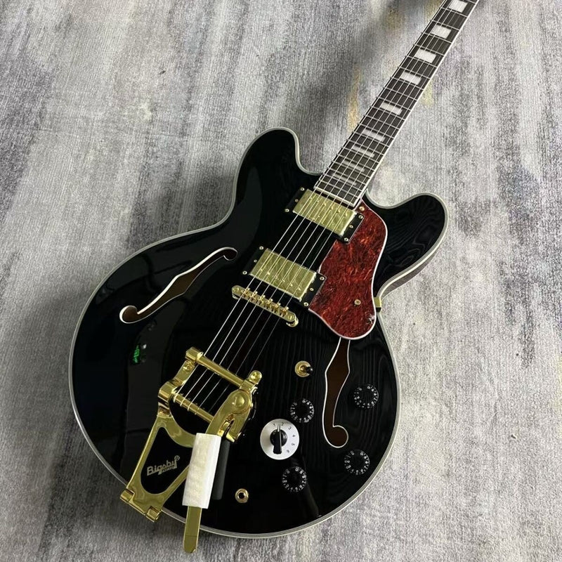 335 Style Semi-Hollow Body Gloss Black Electric Guitar (LRG-022)