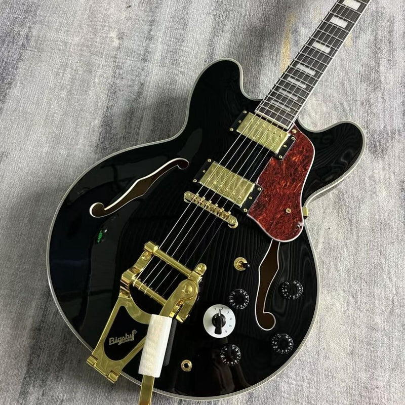 335 Style Semi-Hollow Body Gloss Black Electric Guitar (LRG-022)