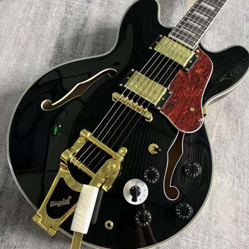 335 Style Semi-Hollow Body Gloss Black Electric Guitar (LRG-022)