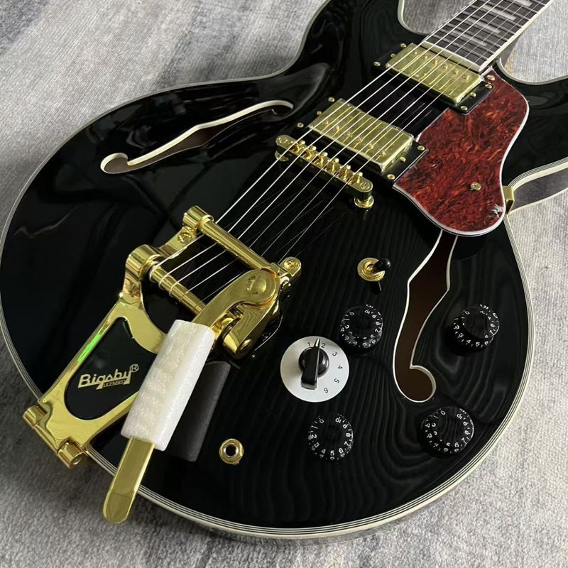 335 Style Semi-Hollow Body Gloss Black Electric Guitar (LRG-022)