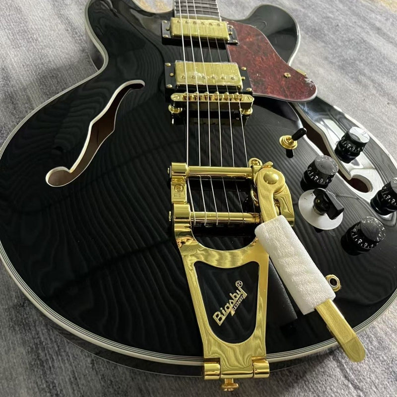 335 Style Semi-Hollow Body Gloss Black Electric Guitar (LRG-022)