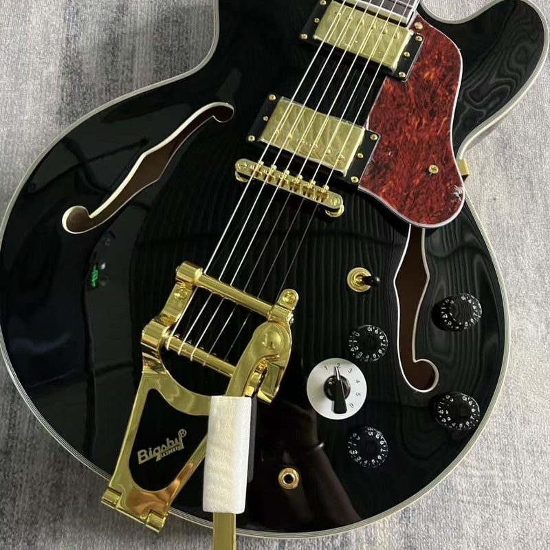 335 Style Semi-Hollow Body Gloss Black Electric Guitar (LRG-022)