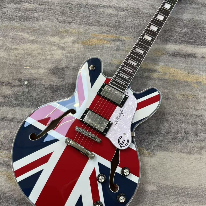 335 Style Semi-Hollow Union Jack UK Flag Graphic Jazz Electric Guitar (LRG-030)