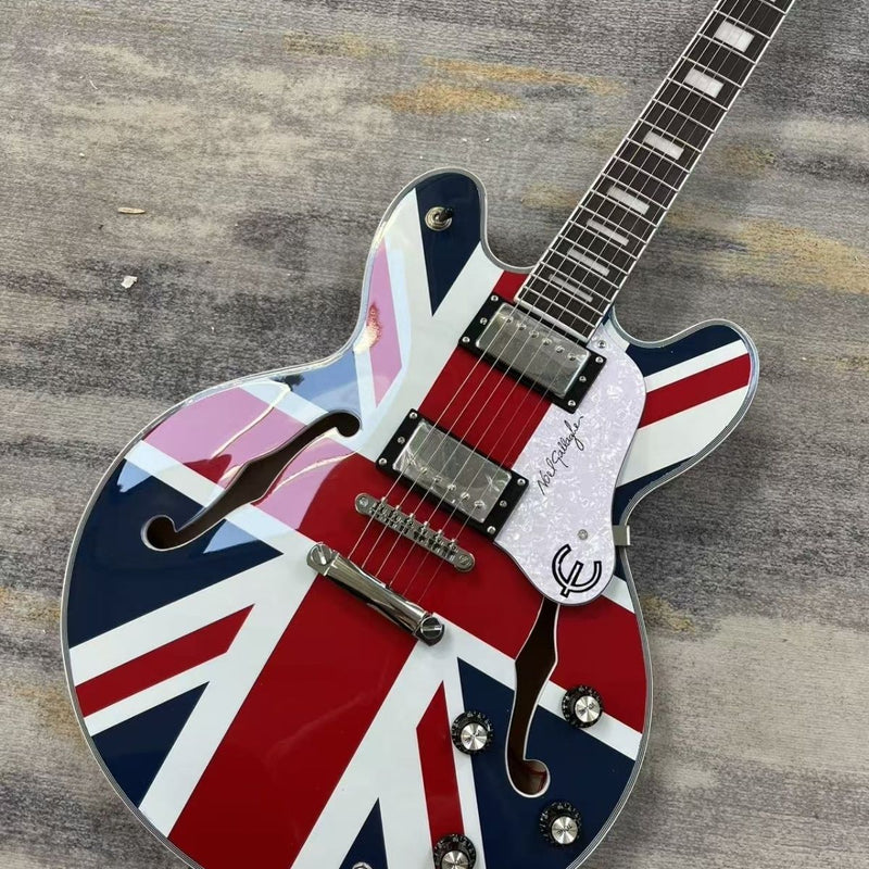 335 Style Semi-Hollow Union Jack UK Flag Graphic Jazz Electric Guitar (LRG-030)