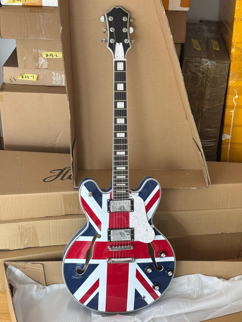 335 Style Semi-Hollow Archtop Union Jack UK Flag Graphic Jazz Electric Guitar (LRG-030)