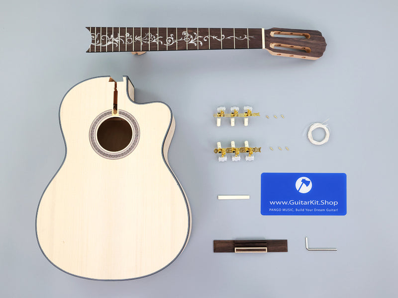 39 Inch Cutaway Solid Spruce Top AA Birdseye Maple Veneer Back & Sides DIY Classical Guitar Kit (11388)