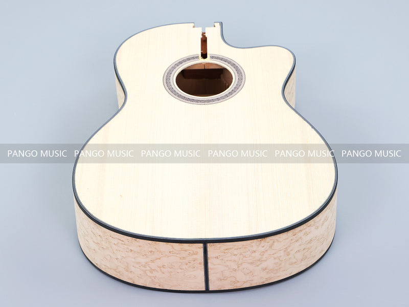 39 Inch Cutaway Solid Spruce Top AA Birdseye Maple Veneer Back & Sides DIY Classical Guitar Kit (11388)