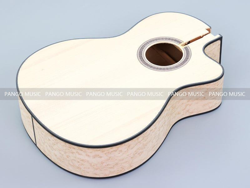 39 Inch Cutaway Solid Spruce Top AA Birdseye Maple Veneer Back & Sides DIY Classical Guitar Kit (11388)