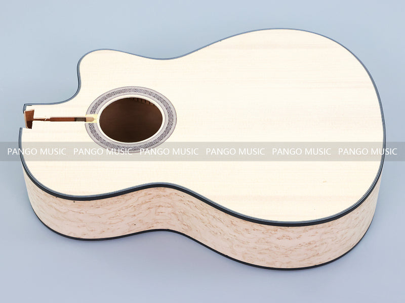 39 Inch Cutaway Solid Spruce Top AA Birdseye Maple Veneer Back & Sides DIY Classical Guitar Kit (11388)