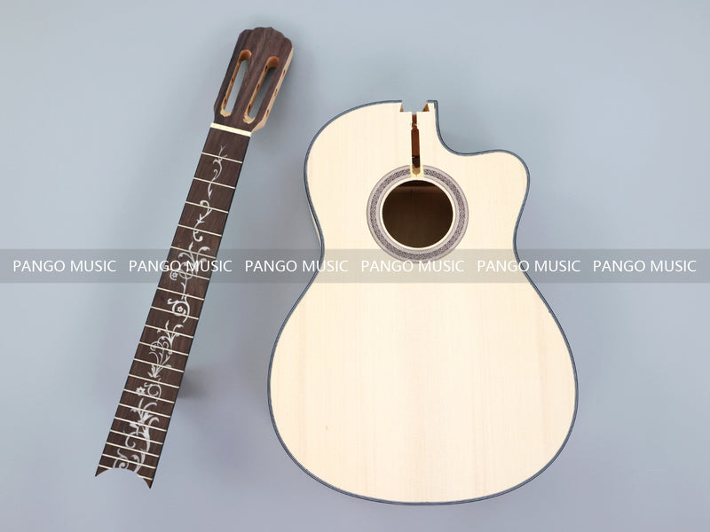39 Inch Cutaway Solid Spruce Top AA Birdseye Maple Veneer Back & Sides DIY Classical Guitar Kit (11388)