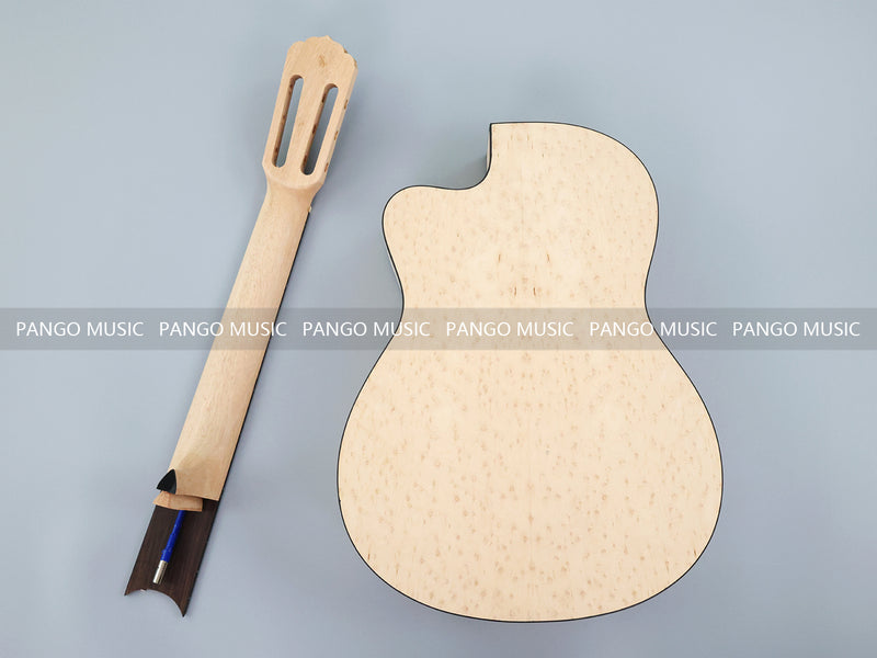 39 Inch Cutaway Solid Spruce Top AA Birdseye Maple Veneer Back & Sides DIY Classical Guitar Kit (11388)