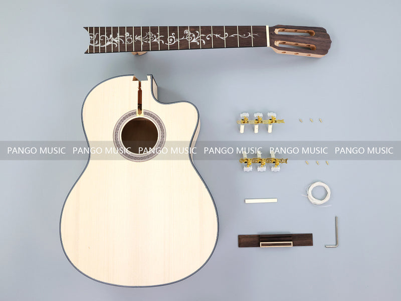 39 Inch Cutaway Solid Spruce Top AA Birdseye Maple Veneer Back & Sides DIY Classical Guitar Kit (11388)