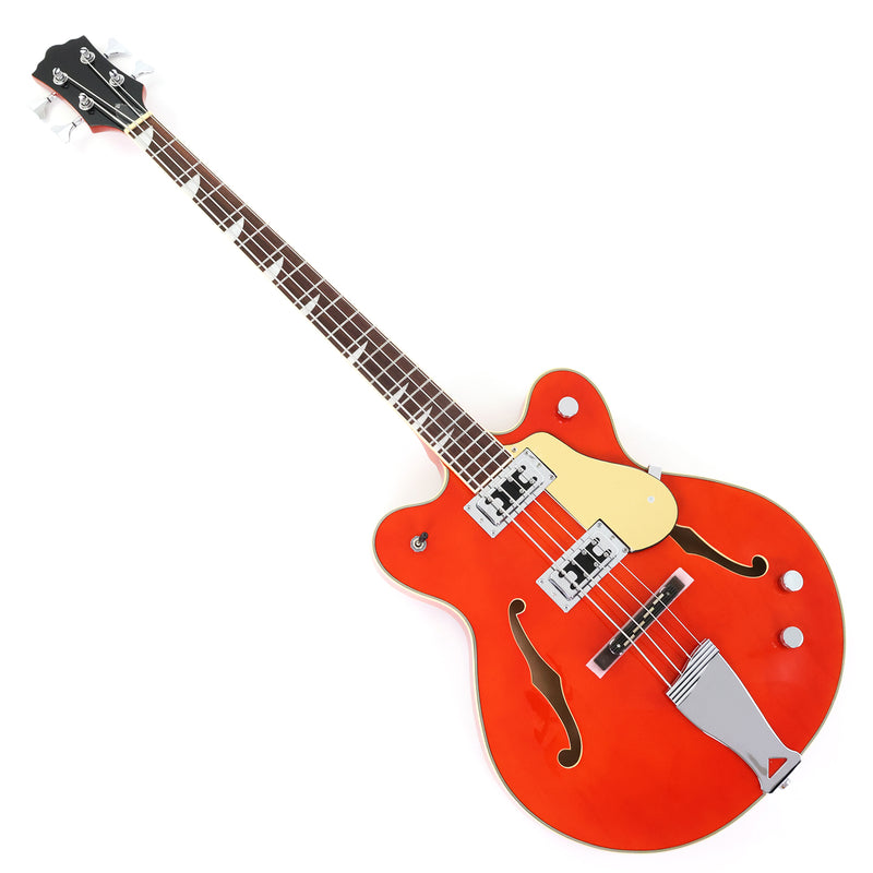 4-String Semi-Hollow Body Electric Bass Guitar with Gloss Orange Finish (HY-2601)