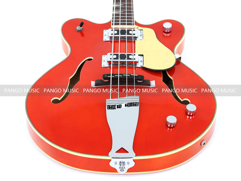 4-String Semi-Hollow Body Electric Bass Guitar with Gloss Orange Finish (HY-2601)