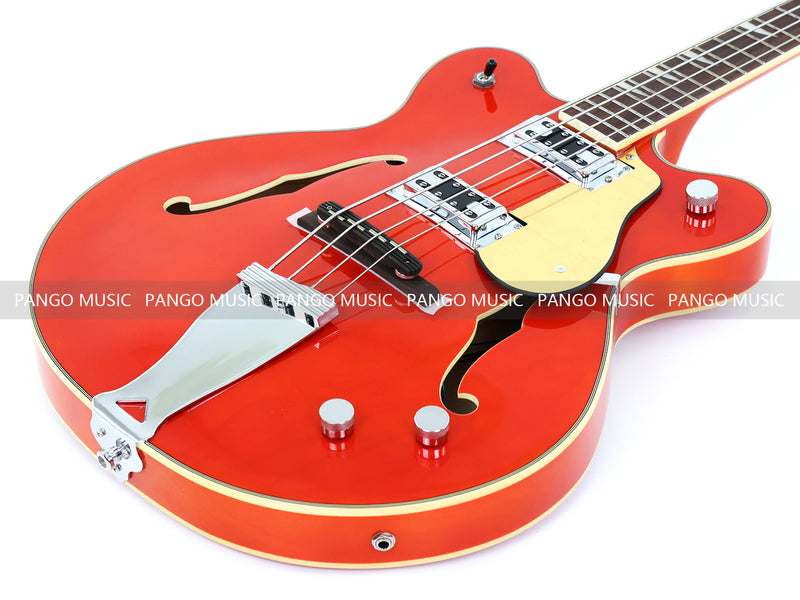 4-String Semi-Hollow Body Electric Bass Guitar with Gloss Orange Finish (HY-2601)