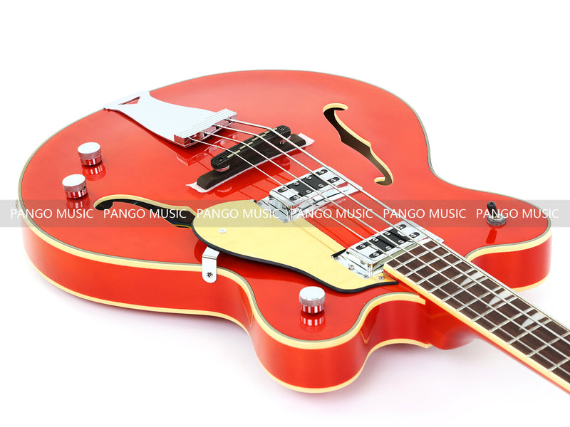 4-String Semi-Hollow Body Electric Bass Guitar with Gloss Orange Finish (HY-2601)