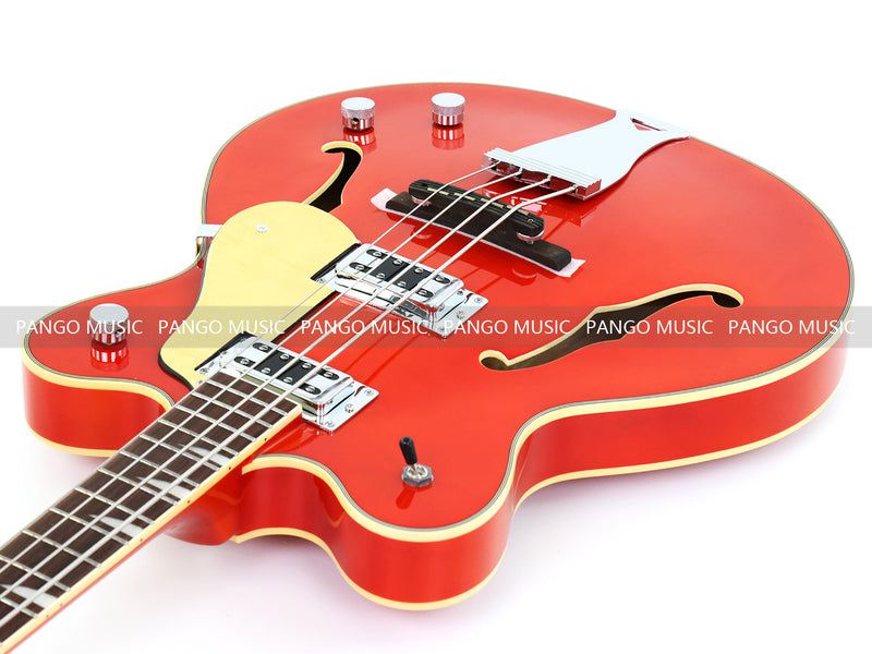 4-String Semi-Hollow Body Electric Bass Guitar with Gloss Orange Finish (HY-2601)