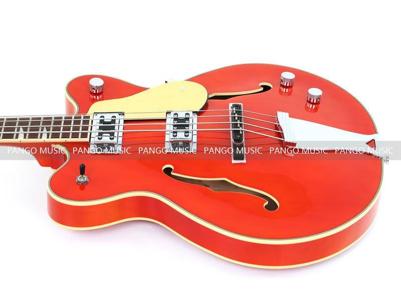 4-String Semi-Hollow Body Electric Bass Guitar with Gloss Orange Finish (HY-2601)
