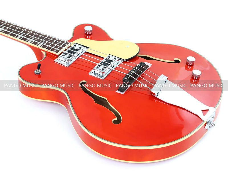 4-String Semi-Hollow Body Electric Bass Guitar with Gloss Orange Finish (HY-2601)