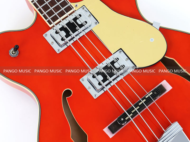 4-String Semi-Hollow Body Electric Bass Guitar with Gloss Orange Finish (HY-2601)