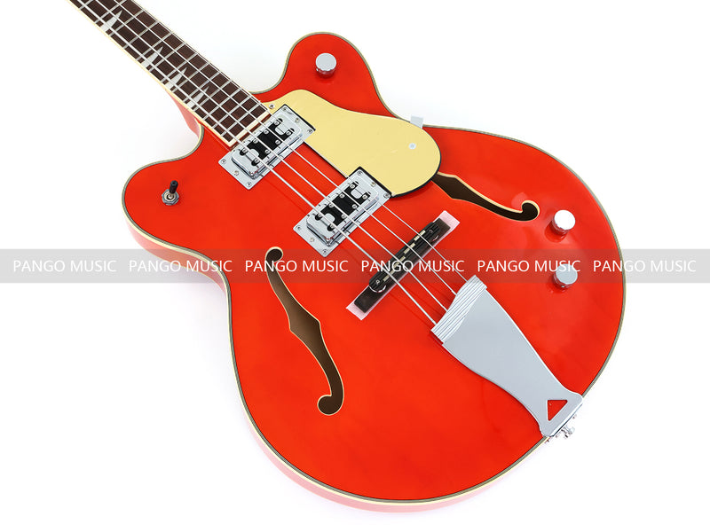 4-String Semi-Hollow Body Electric Bass Guitar with Gloss Orange Finish (HY-2601)