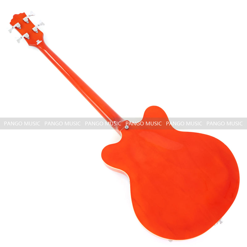 4-String Semi-Hollow Body Electric Bass Guitar with Gloss Orange Finish (HY-2601)