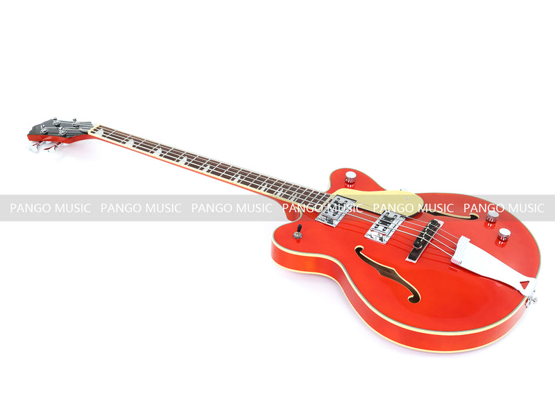 4-String Semi-Hollow Body Electric Bass Guitar with Gloss Orange Finish (HY-2601)