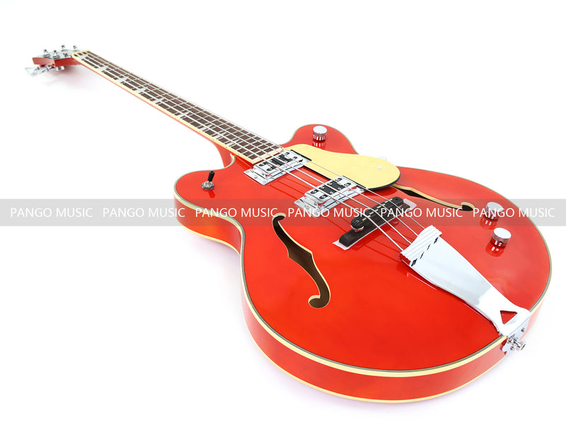 4-String Semi-Hollow Body Electric Bass Guitar with Gloss Orange Finish (HY-2601)