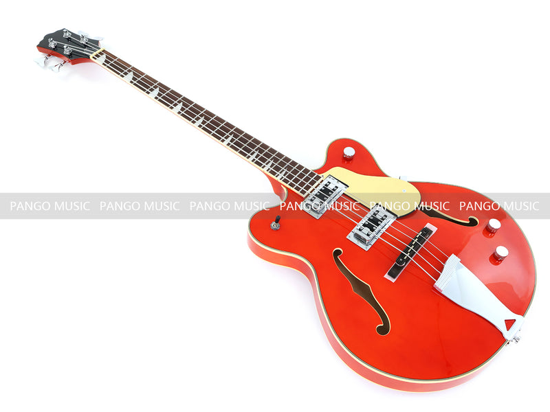 4-String Semi-Hollow Body Electric Bass Guitar with Gloss Orange Finish (HY-2601)