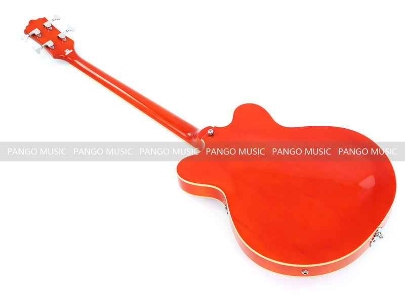 4-String Semi-Hollow Body Electric Bass Guitar with Gloss Orange Finish (HY-2601)