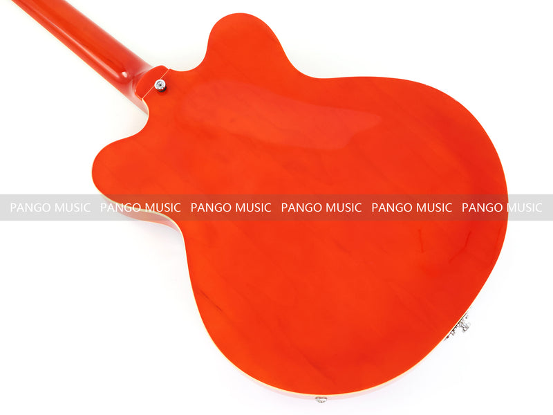 4-String Semi-Hollow Body Electric Bass Guitar with Gloss Orange Finish (HY-2601)