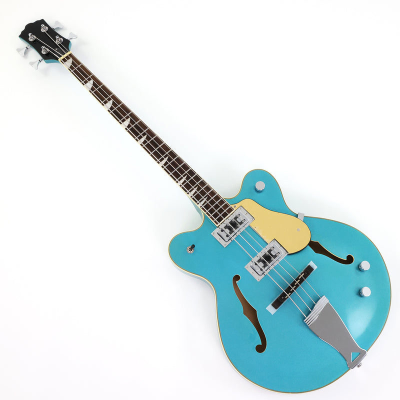 4-String Semi-Hollow Body Electric Bass Guitar with Gloss Turquoise Blue Finish (HY-2602)